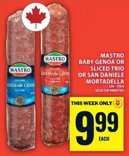 Food Basics Mastro baby genoa or sliced trio or san daniel mortadella offer