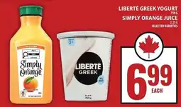 Food Basics Liberté Greek Yogurt Simply Orange Juice offer