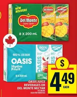 Food Basics Oasis juice beverages or Del Monte nectar offer