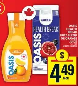 Food Basics Oasis health break juice blend or orange juice offer