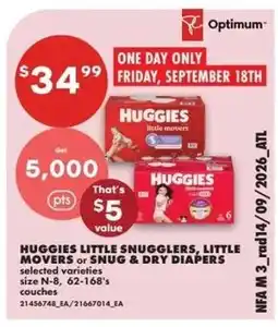 No Frills Huggies little snugglers, little movers & snug & dry diapers offer