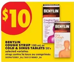 No Frills benylin cough syrup 100 ml or cold & sinus tablets 20's offer