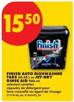 No Frills Finish auto dishwasher tabs 30-45's or jet-dry rinse aid 946 ml offer