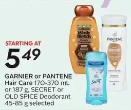 Sobeys Garnier or Pantene Hair Care or Secret or Old Spice Deodorant offer