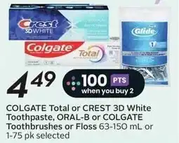 Sobeys Colgate Total or Crest 3D White Toothpaste, ORAL-B or COLGATE Toothbrushes or Floss offer