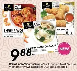 Sobeys Royal Asia wonton soup, shrimp toast, sichuan wontons or prawn dumplings offer