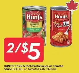 Sobeys Hunt's Thick & Rich Pasta Sauce or Tomato Sauce offer