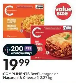 Sobeys Compliments Beef Lasagna or Macaroni & Cheese offer