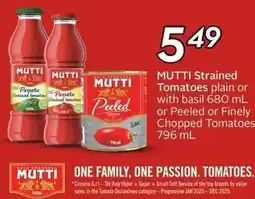 Sobeys Mutti strained tomatoes plain or peeled or finely chopped tomatoes offer