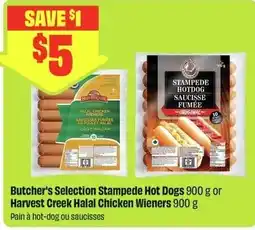 FreshCo Butcher's Selection Stampede Hot Dogs or Harvest Creek Halal Chicken Wieners offer