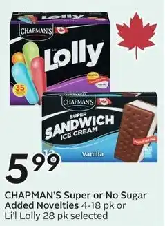 Sobeys Chapman's super or no sugar added novelties offer