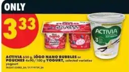 No Frills activia iogo nano bubbles or pouches yogurt offer