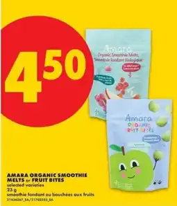 No Frills Amara organic smoothie melts or fruit bites offer