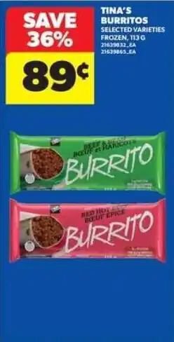Real Canadian Superstore Tina's burritos selected varieties offer