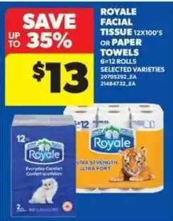 Real Canadian Superstore Royale facial tissue 12x100's or paper towels 6-12 rolls selected varieties offer