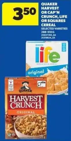 Real Canadian Superstore Quaker harvest or cap'n crunch, life or squares cereal offer