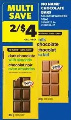 Real Canadian Superstore No Name chocolate bars offer