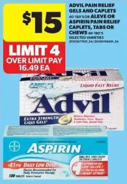 Real Canadian Superstore Advil pain relief gels and caplets or aspirin pain relief caplets, tabs or chews offer