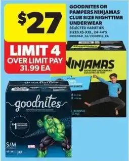 Real Canadian Superstore Goodnites or Pampers Ninjamas club size nighttime underwear offer