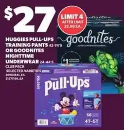 Loblaws Huggies pull-ups training pants 42-74's or goodnites nighttime underwear 24-44's offer