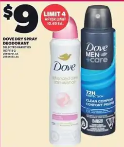 Loblaws Dove dry spray deodorant offer