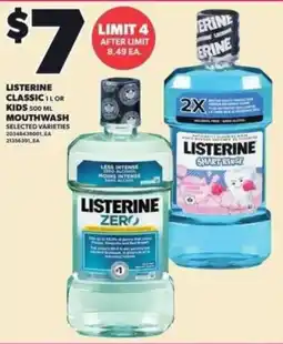 Loblaws Listerine classic or kids mouthwash offer