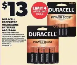 Loblaws Duracell copper top or alkaline batteries aab/aa4 offer