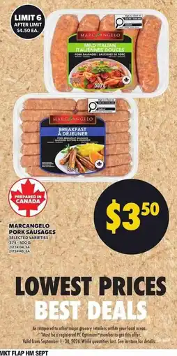 Loblaws Marcangelo pork sausages selected varieties offer