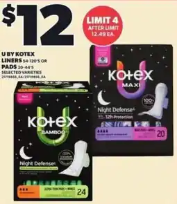 Loblaws Kotex liners 54-120's or pads 20-44's offer