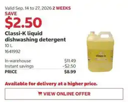 Costco Classi-K liquid dishwashing detergent offer