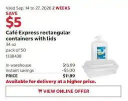 Costco Cafe Express rectangular containers with lids offer