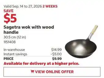 Sagetra wok with wood handle