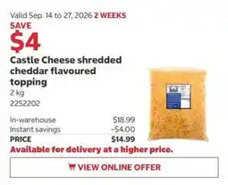 Costco Castle Cheese shredded cheddar flavoured topping offer