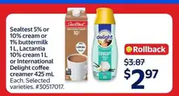 Walmart Sealtest or Lactantia Cream or International Delight Coffee Creamer offer
