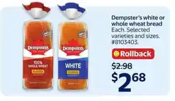 Walmart Dempster's White or Whole Wheat Bread offer