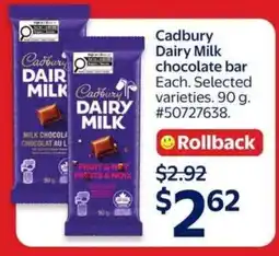 Walmart CADBURY DAIRY MILK CHOCOLATE BAR offer