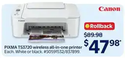 Walmart Canon PIXMA TS3720 Wireless All-in-One Printer offer