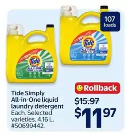 Walmart Tide Simply All-in-One liquid laundry detergent offer