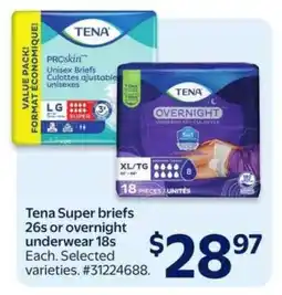 Walmart Tena Super briefs 26s or overnight underwear 18s offer