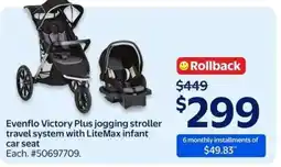 Walmart Evenflo Victory Plus Jogging Stroller Travel System with LiteMax Infant Car Seat offer