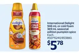 Walmart International Delight 946 mL or cold foam 369 mL seasonal edition pumpkin spice offer