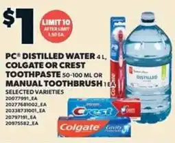 Loblaws PC distilled water offer