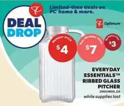 Loblaws Optimum everyday essentials ribbed glass pitcher offer