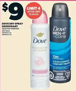 Loblaws Dove dry spray deodorant offer