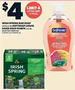 Loblaws Irish spring bar soap or softsoap liquid hand soap pumps offer