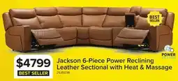 Leon's Jackson Leather 6-Piece Power Reclining Sectional with Heat and Massage - Butternut offer