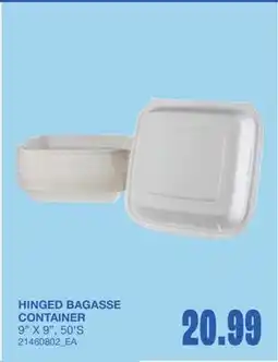 Wholesale Club HINGED BAGASSE CONTAINER, 9 X 9, 50'S offer