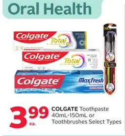 Rexall COLGATE Toothpaste 40mL-150mL or Toothbrushes offer