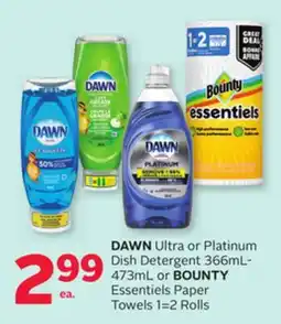 Rexall DAWN Ultra or Platinum Dish Detergent 366mL-473mL or BOUNTY Essentials Paper Towels 1=2 Rolls offer