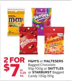Rexall M&M'S or MALTESERS Bagged Chocolate, 95g-100g or SKITTLES or STARBURST Bagged Candy, 130g-191g offer